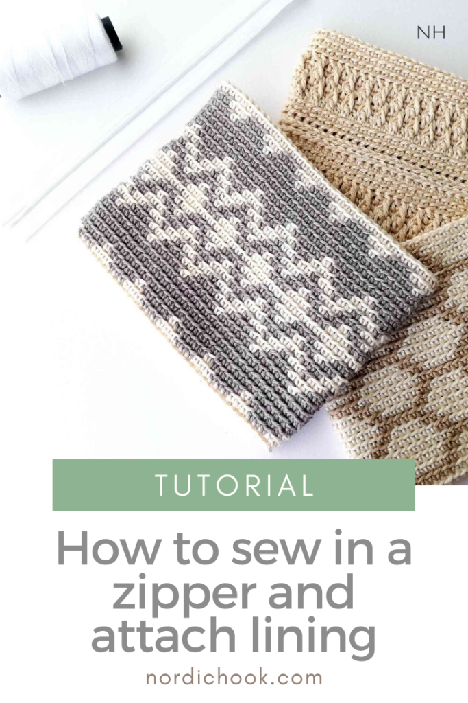 How to sew in a zipper in a crochet pouch and attach lining
