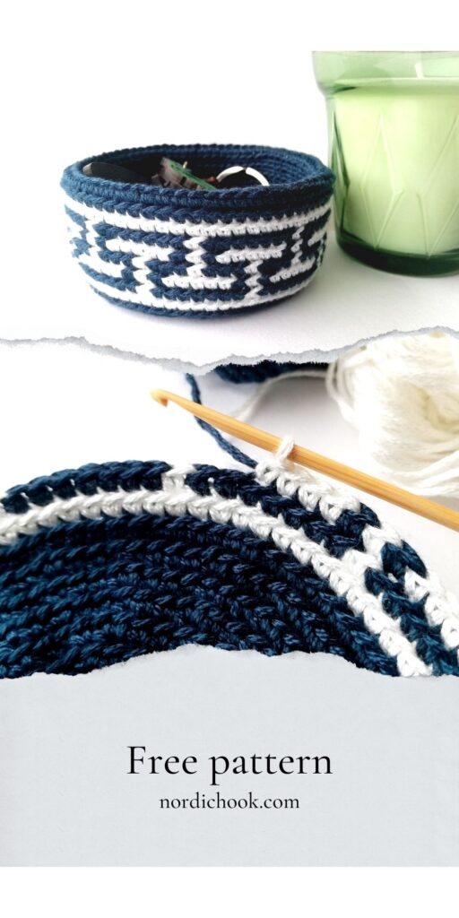 Tapestry crochet basket Meander