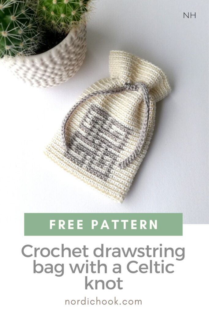 Crochet tutorial: Crochet drawstring bag with a Celtic knot