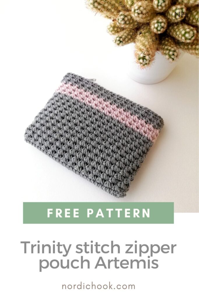 Free crochet pattern: Trinity stitch zipper pouch Artemis