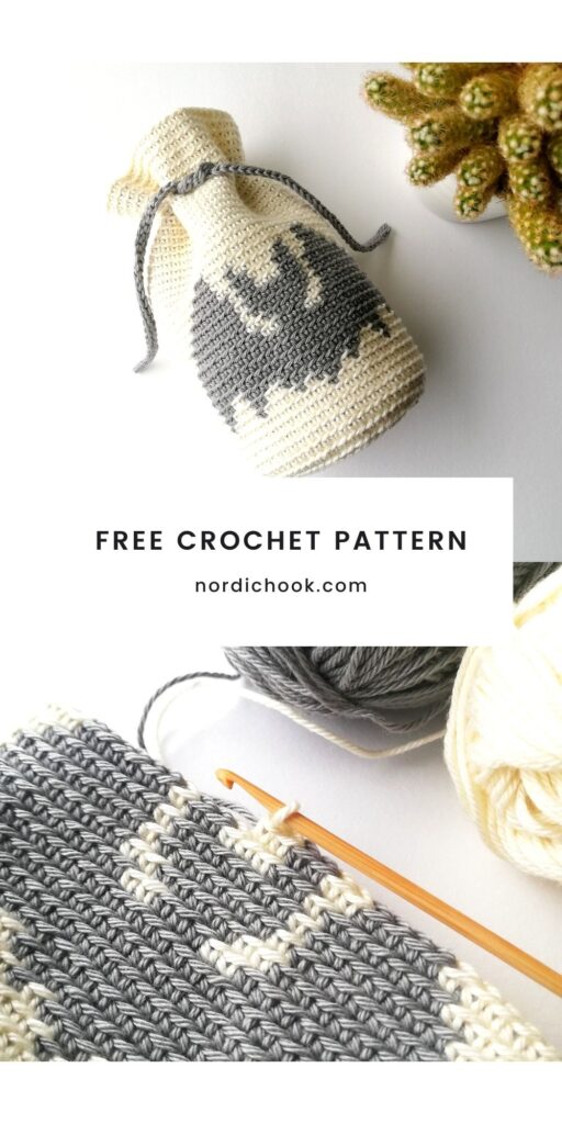 Free crochet pattern: Drawstring bag with a bat