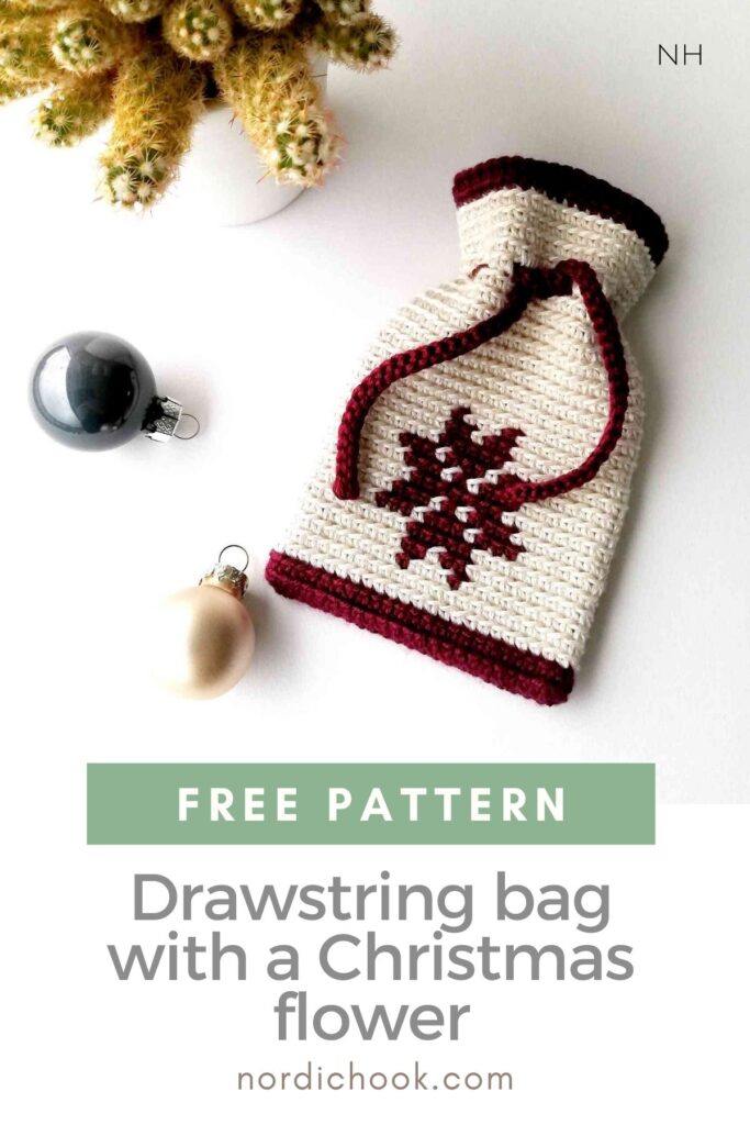 Free pattern: Drawstring bag with a Christmas flower