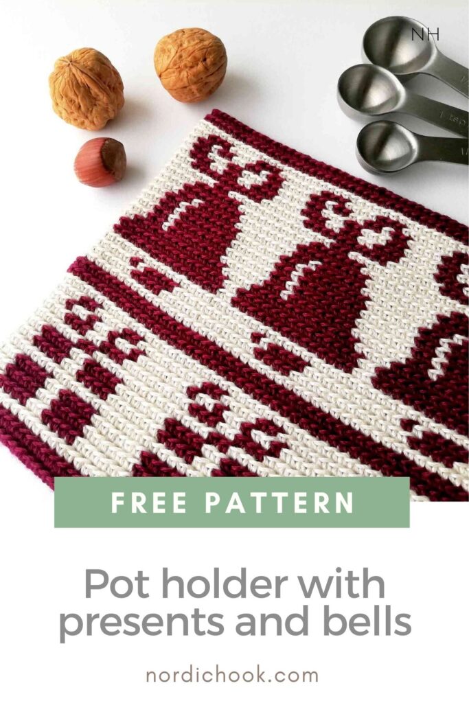 Free crochet pattern: pot holder with presents and bells