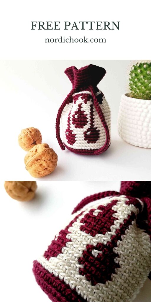Free crochet pattern: Drawstring bag with Christmas ornaments