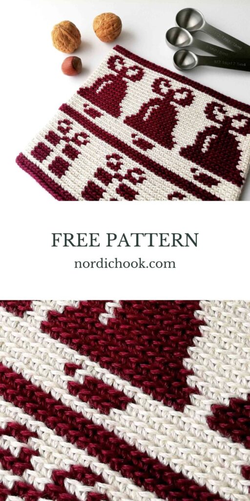 Free crochet pattern: pot holder with presents and bells