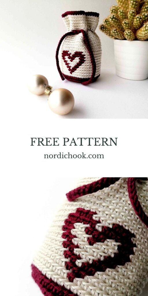 Free crochet pattern: Drawstring bag with a heart
