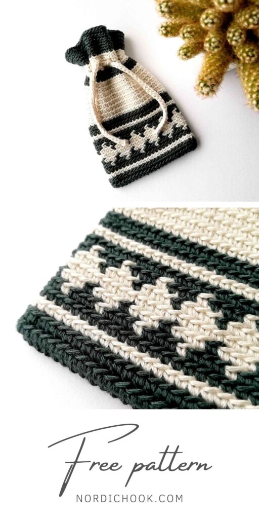 Free crochet pattern: drawstring bag with diamonds