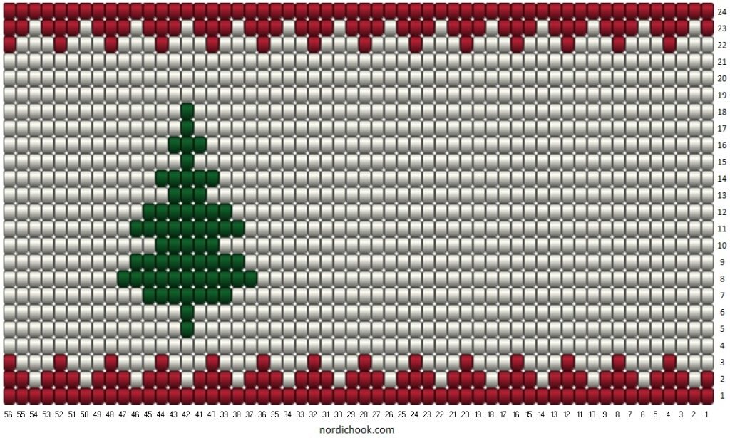 Color chart: Coaster with Christmas tree. Free pattern by Nordic Hook.