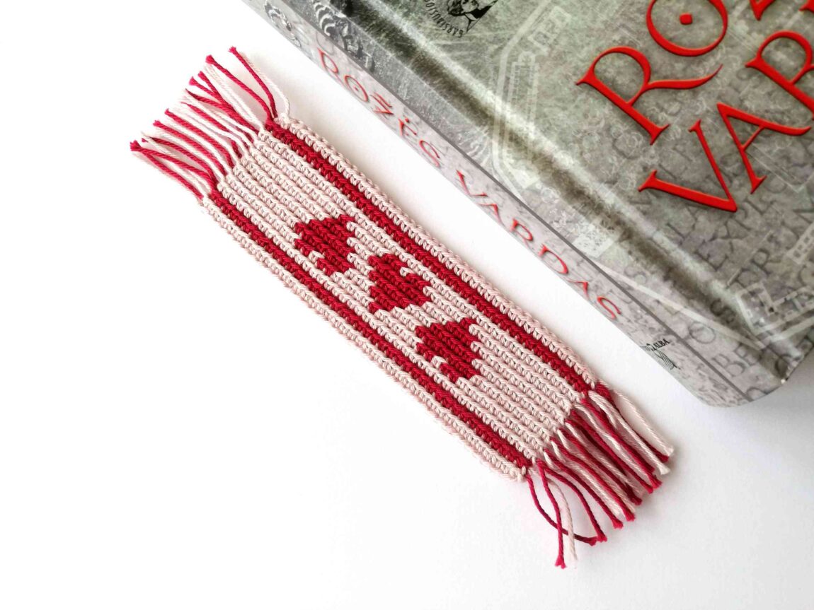 Tapestry crochet bookmark with hearts