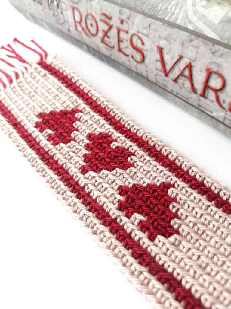 Tapestry crochet bookmark with hearts
