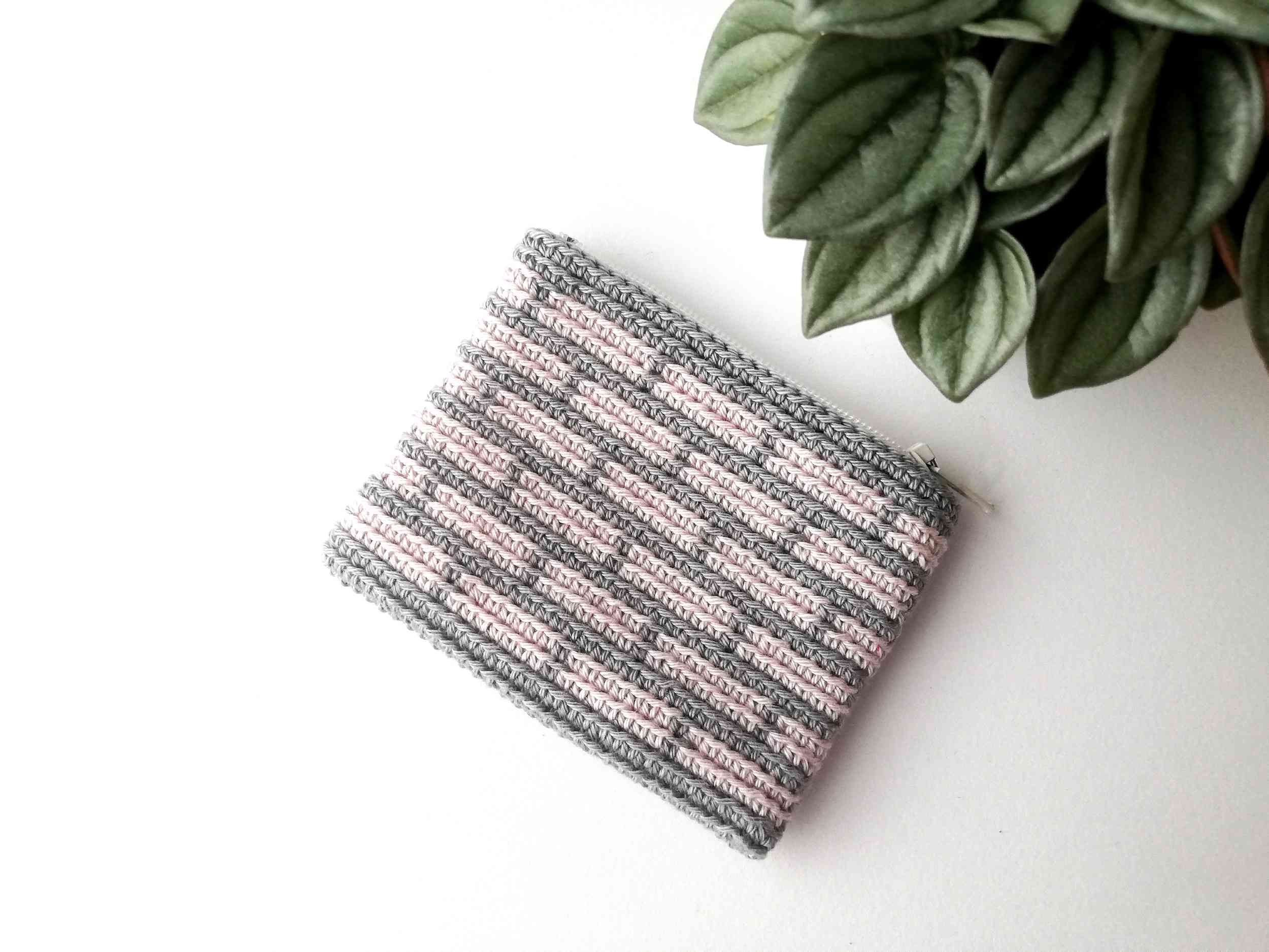 Tapestry crochet zipper pouch with bricks