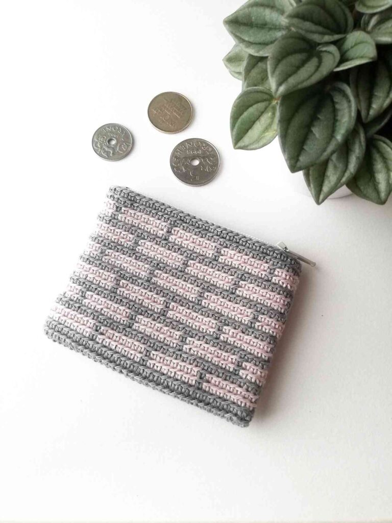 Tapestry crochet zipper pouch with bricks
