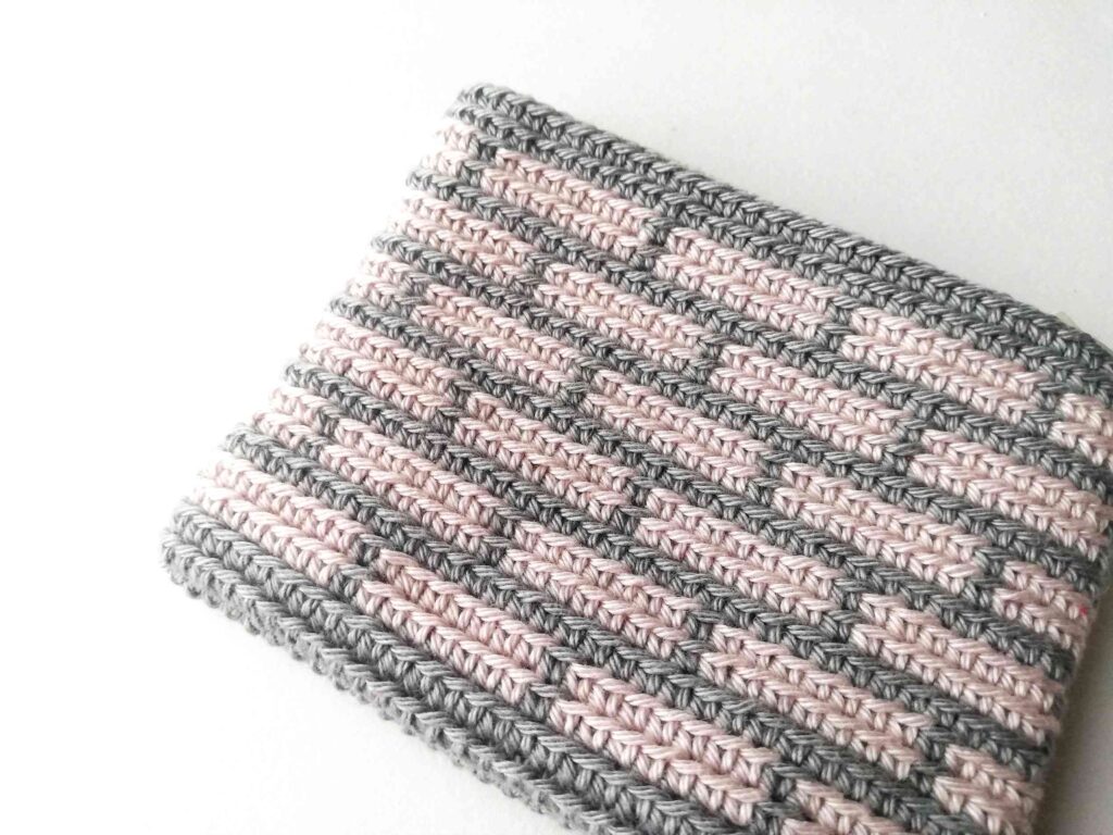 Tapestry crochet zipper pouch with bricks