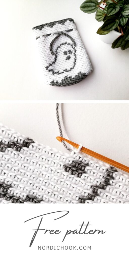 Free pattern: Crochet drawstring bag with a ghost