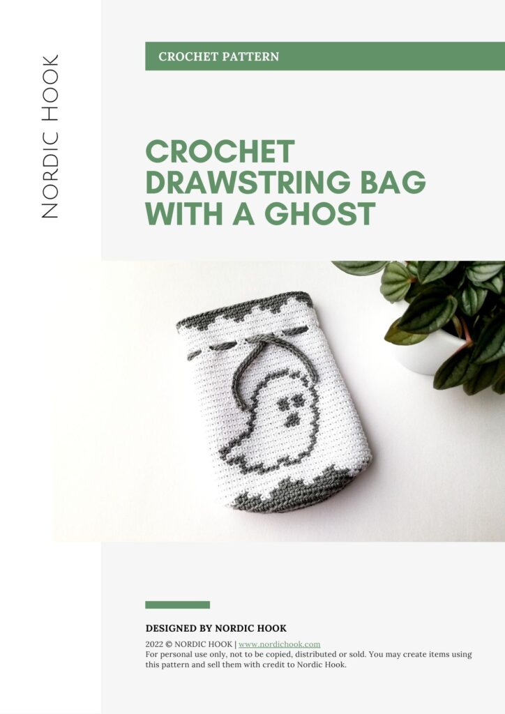 PDF pattern: Crochet drawstring bag with a ghost