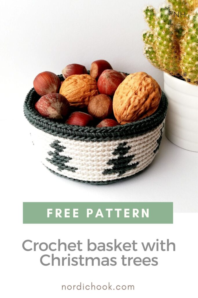 Free crochet pattern: Crochet basket with Christmas trees