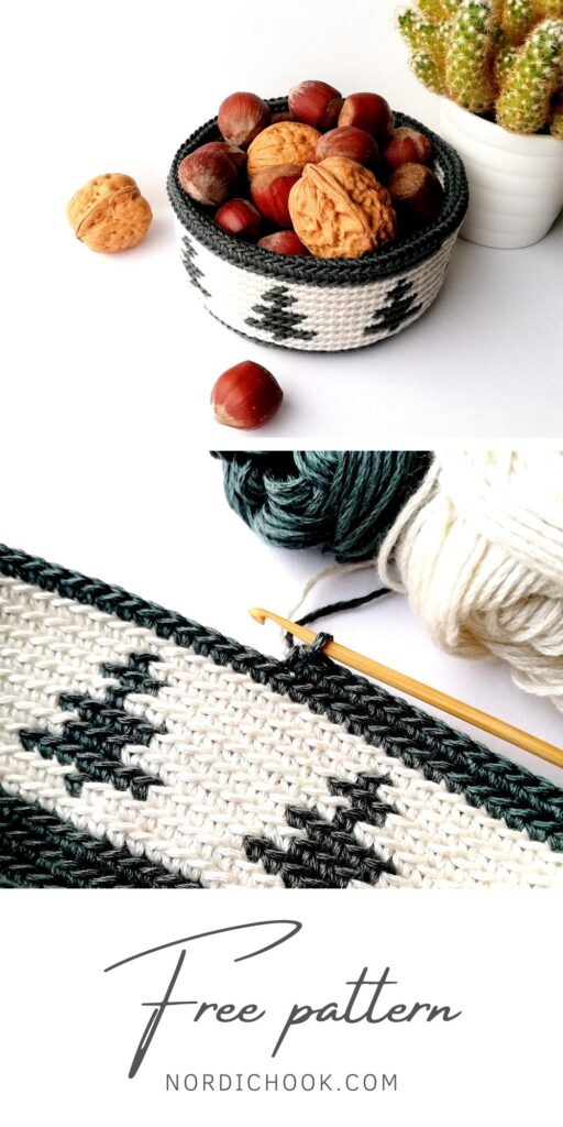 Free crochet pattern: Crochet basket with Christmas trees