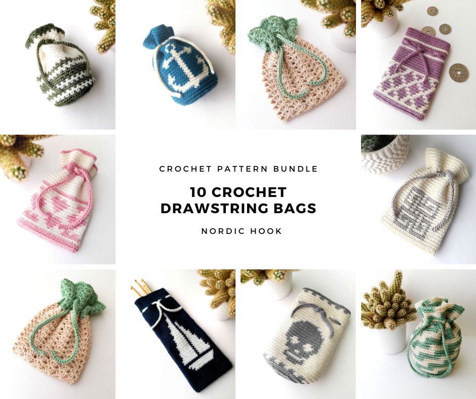 10 beautiful crochet drawstring bags
