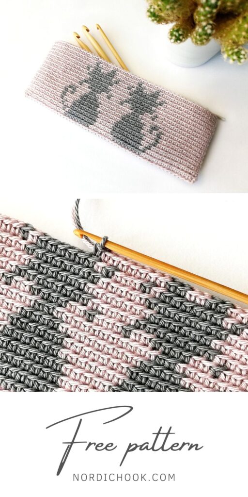 Free crochet pattern: Tapestry crochet zipper pouch with cats