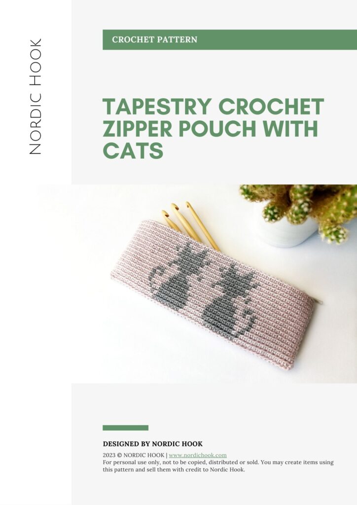 PDF crochet pattern: Tapestry crochet zipper pouch with cats