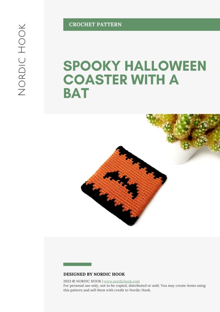 PDF crochet pattern: Spooky Halloween coaster with a bat