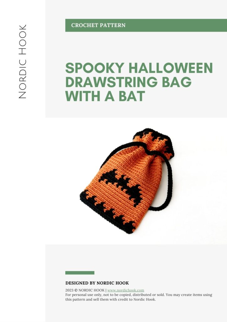 PDF crochet pattern: Spooky Halloween drawstring bag with a bat 
