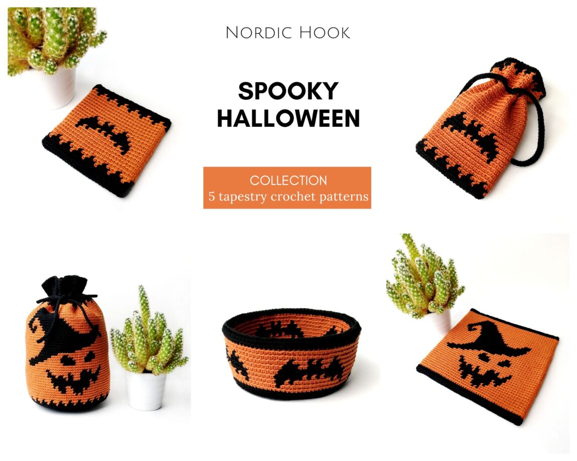 Spooky Halloween collection, 5 tapestry crochet patterns