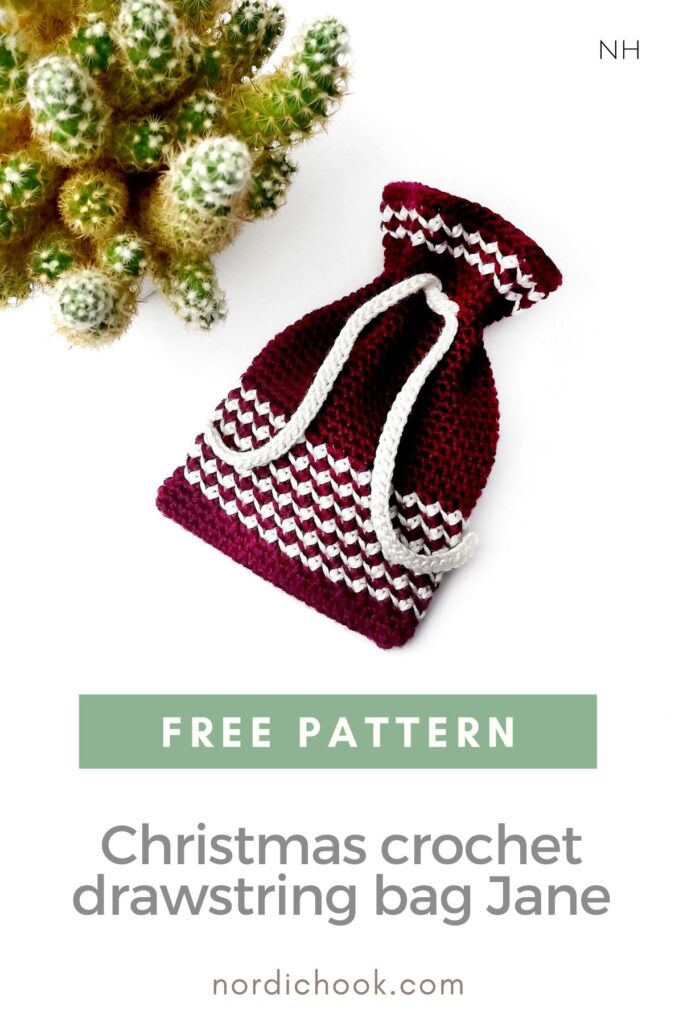 Free crochet pattern: Christmas crochet drawstring bag Jane