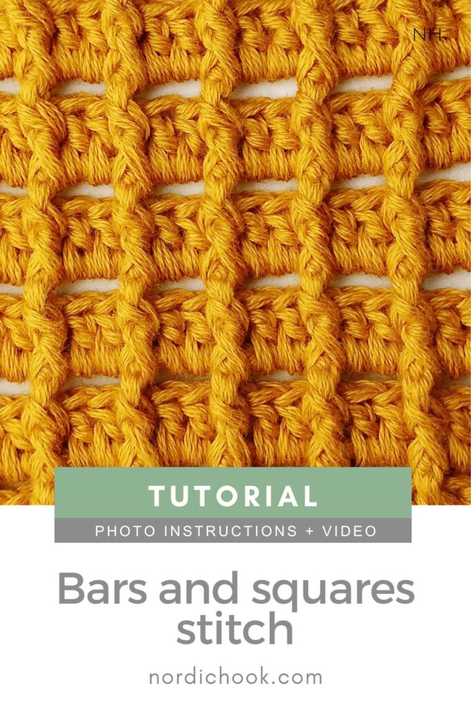 Crochet stitch photo and video tutorial: The bars and squares stitch