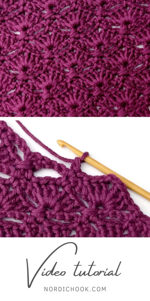 Crochet stitch photo and video tutorial: The crossed double crochet and split fan stitch