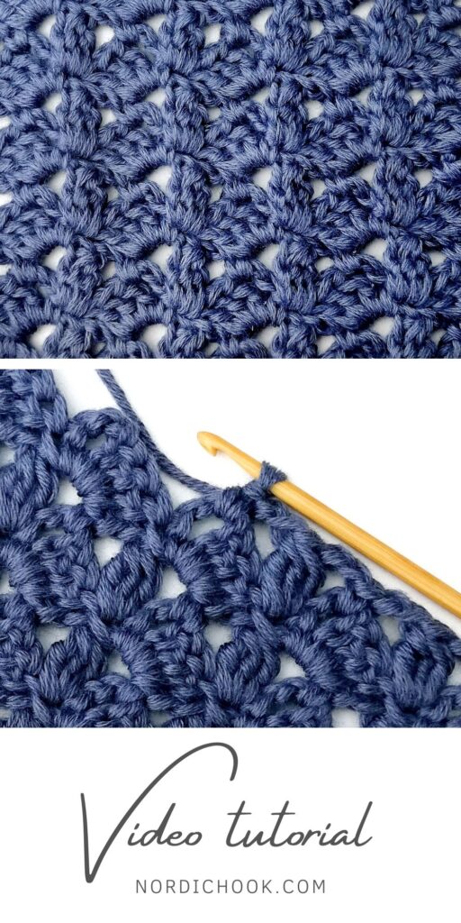Crochet stitch photo and video tutorial: The diagonal shell and cluster stitch
