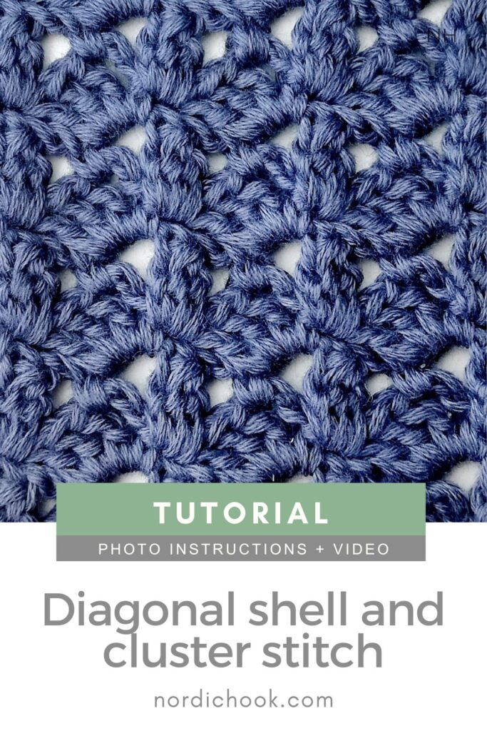 Crochet stitch photo and video tutorial: The diagonal shell and cluster stitch