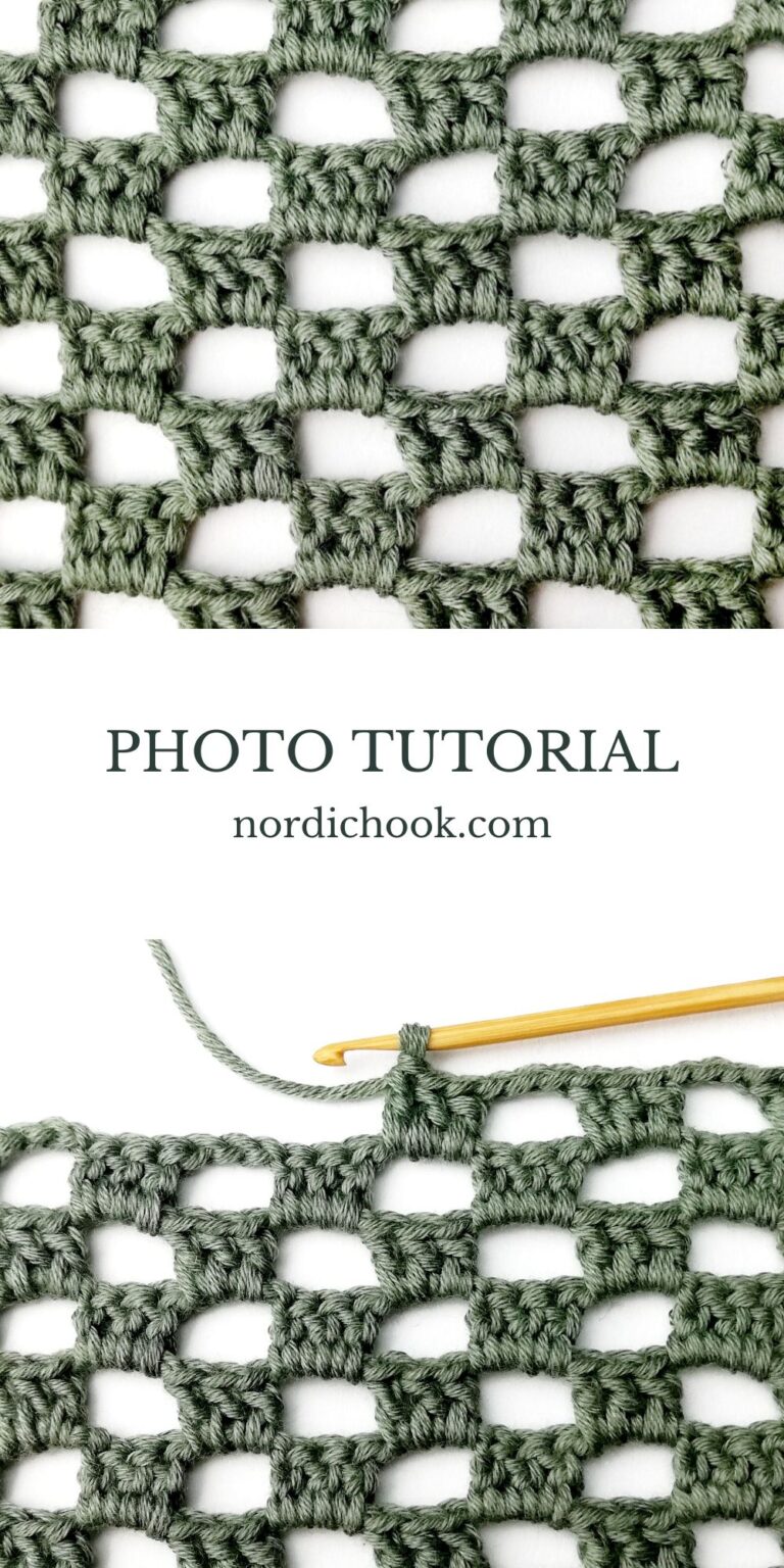 Checkered Net Pattern Checkered net stitch - Nordic Hook - Free crochet stitch tutorial