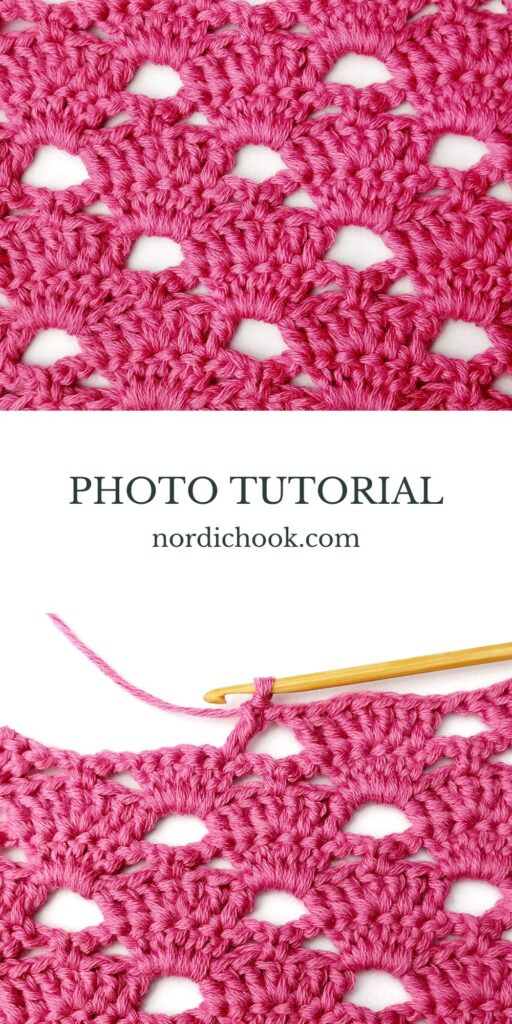 Crochet stitch step-by-step photo tutorial: Large uneven clam stitch