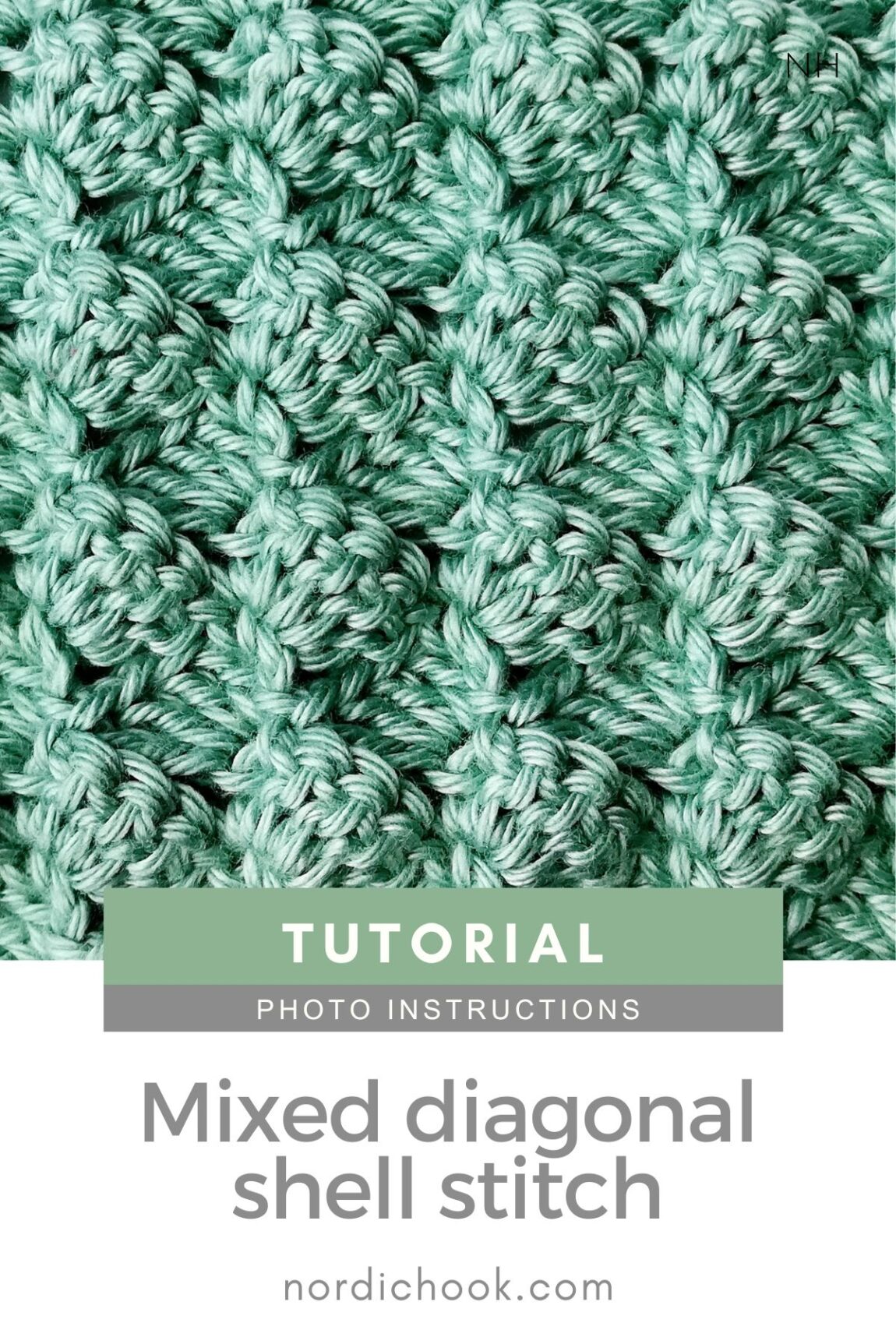 Integrated Shell Stitch Pattern Mixed diagonal shell stitch - Nordic Hook - Free crochet stitch tutorial