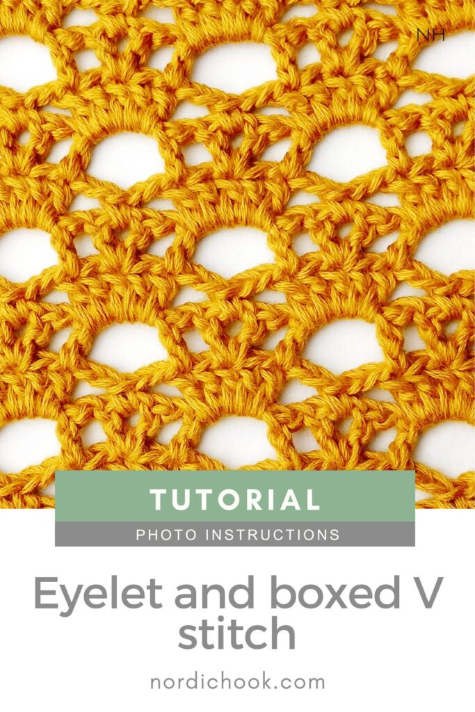 Crochet stitch step-by-step photo tutorial: Eyelet and boxed V stitch