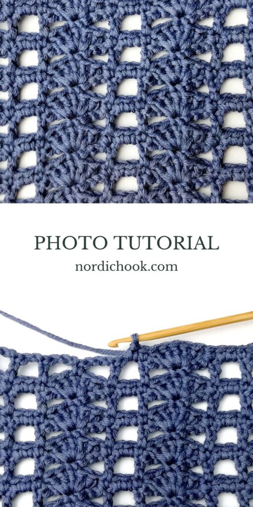 Crochet stitch step-by-step photo tutorial: Lacy square and stacked shell stitch